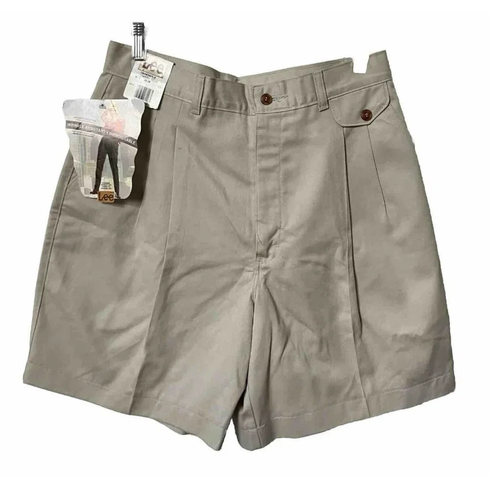 Vintage 90s Lee Deadstock Tan Pleated Front High Rise Shorts